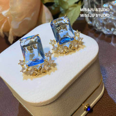 Light Sapphire Gemstone Crystal Studded Earrings LightBlue