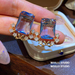 Light Sapphire Gemstone Crystal Studded Earrings LightBlue