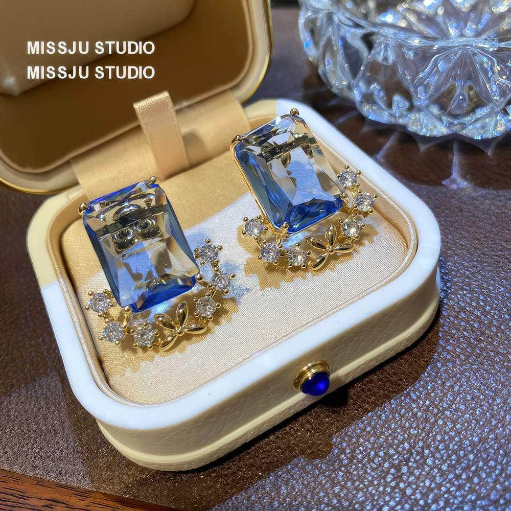 Light Sapphire Gemstone Crystal Studded Earrings LightBlue