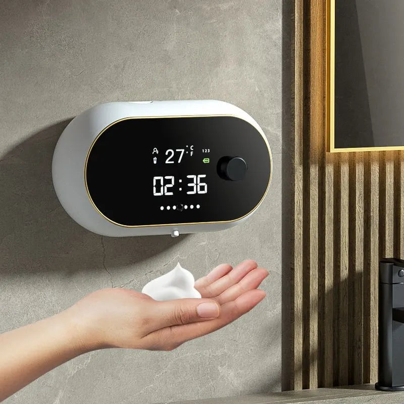 Liquid Foam Soap Dispenser: Time and Temperature Display White