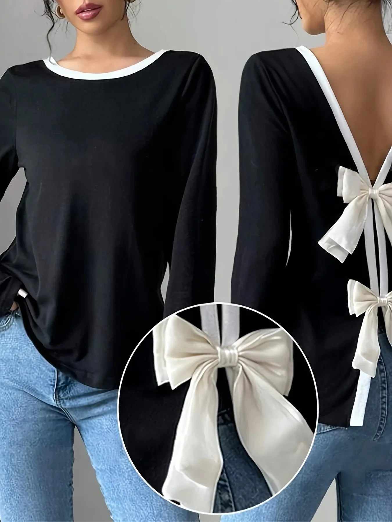 Long Sleeve Bow Tie Back T-Shirt