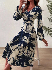 Long Sleeve Printed Midi Dress