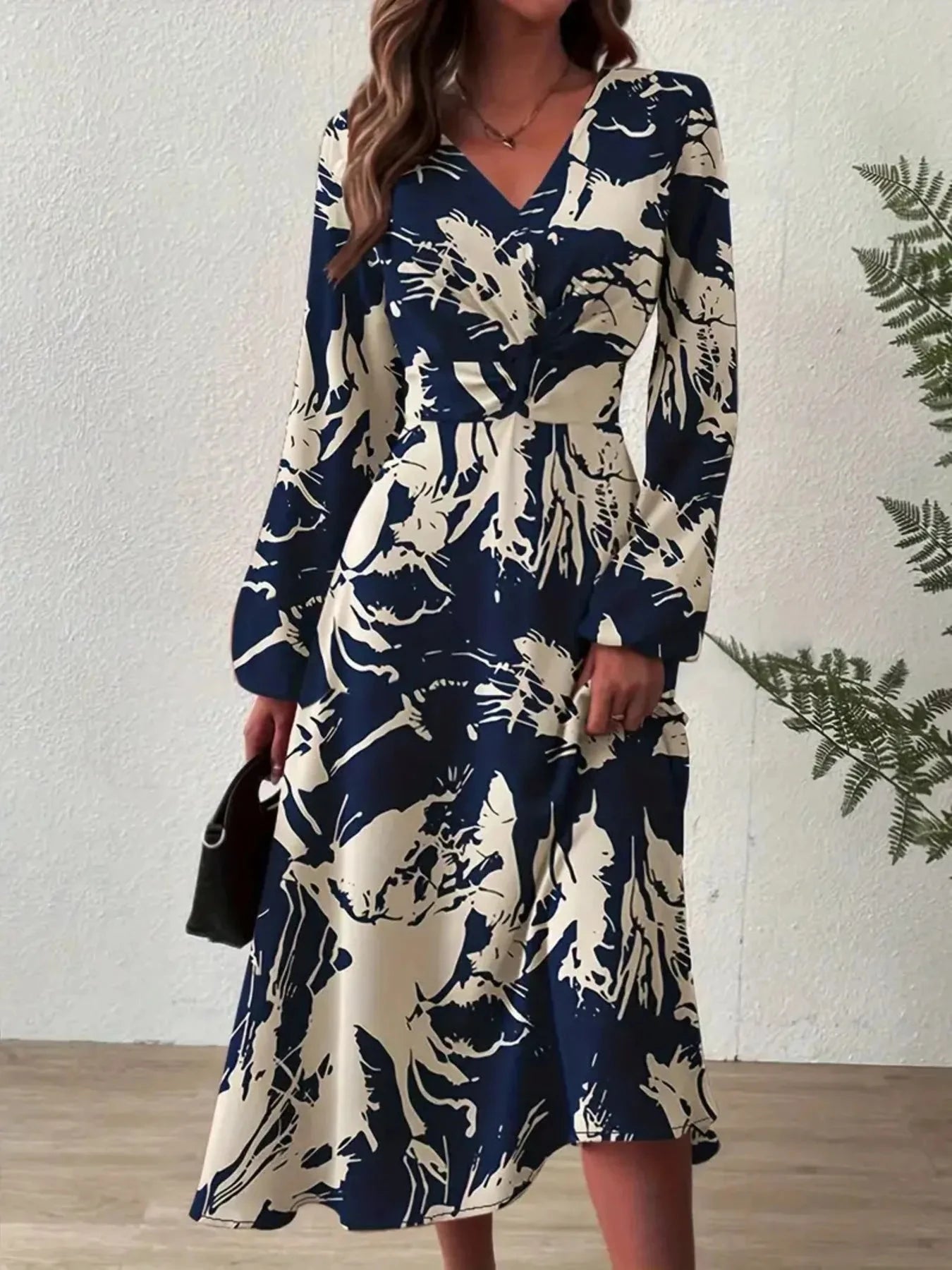 Long Sleeve Printed Midi Dress