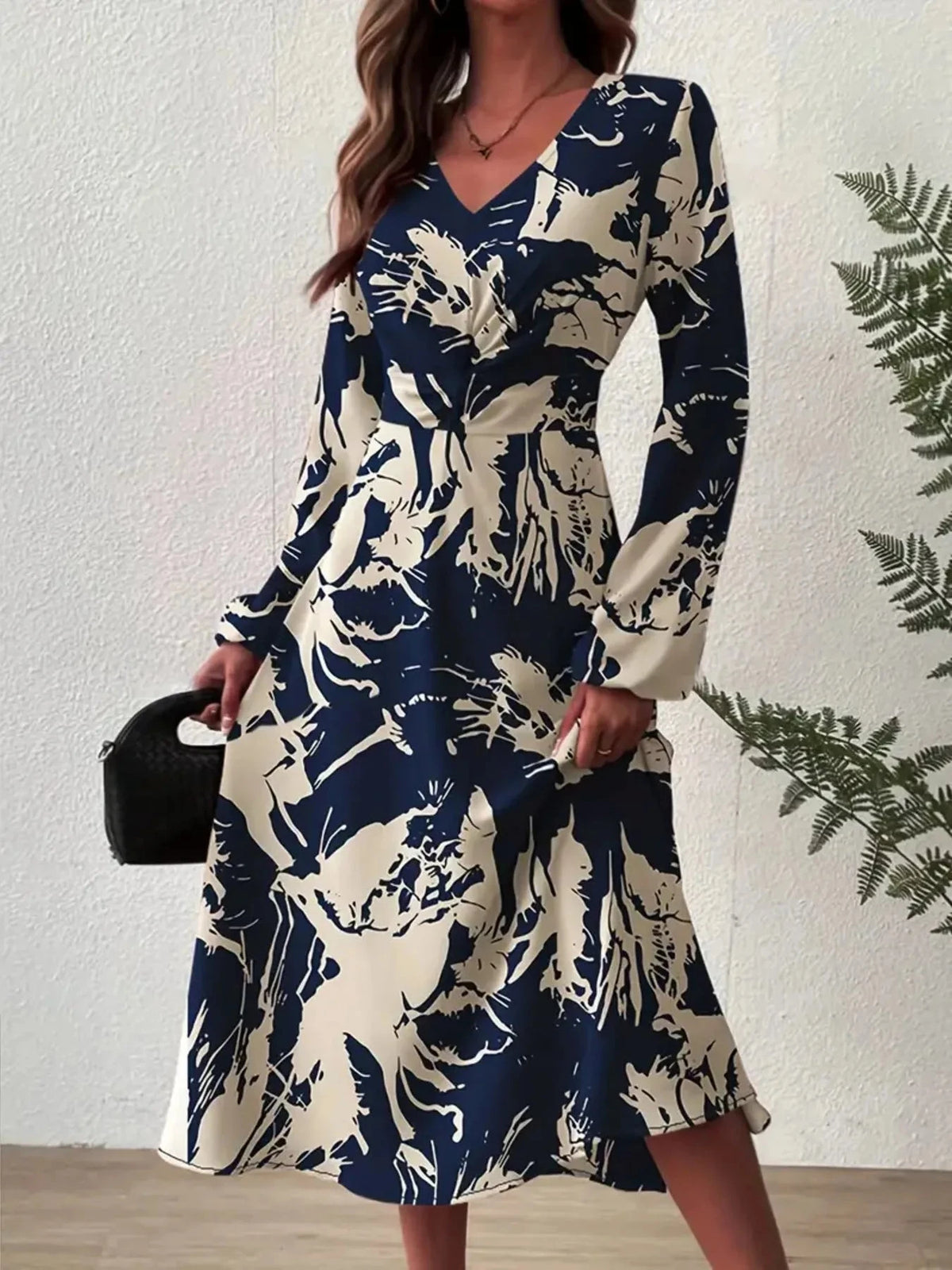 Long Sleeve Printed Midi Dress Indigo / S