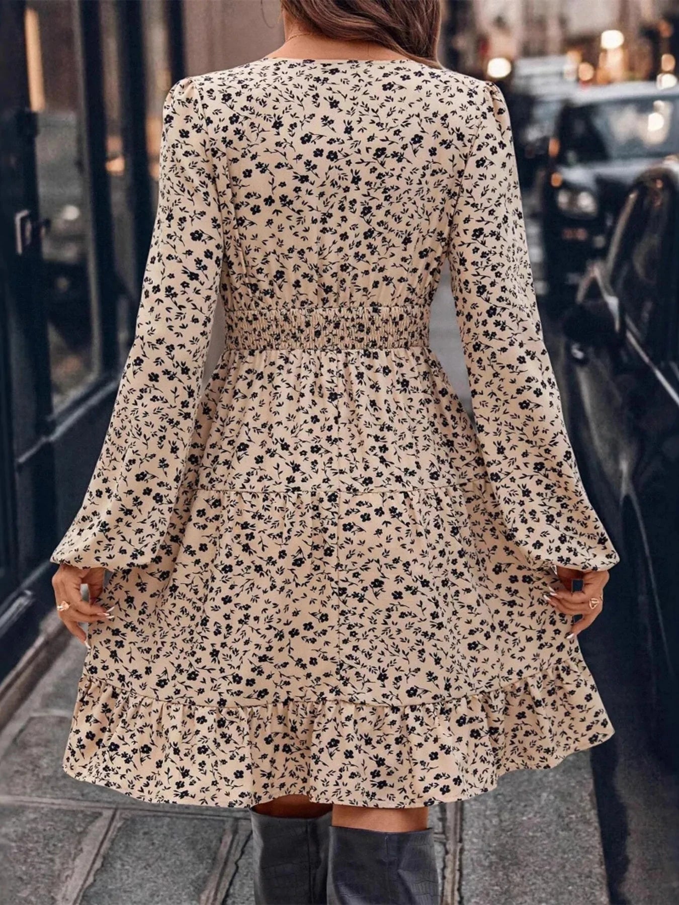 Long Sleeve Surplice A-Line Dress