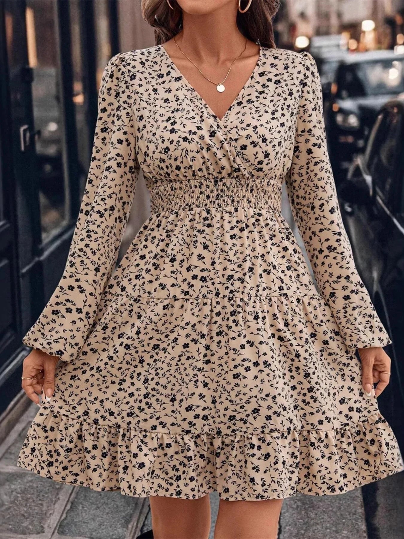 Long Sleeve Surplice A-Line Dress