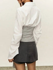 Long Sleeve Tie Front Blouse