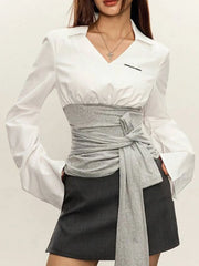Long Sleeve Tie Front Blouse White / S