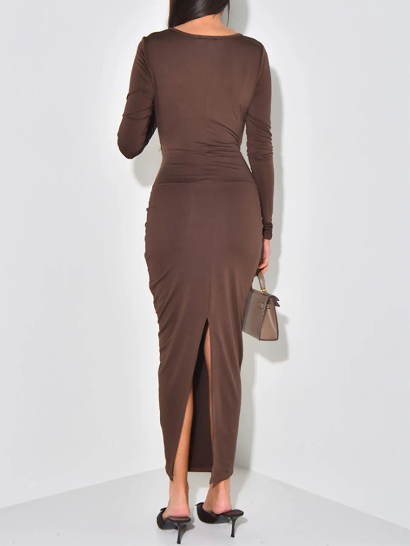 Long Sleeve Tie-Front Bodycon Maxi Dress