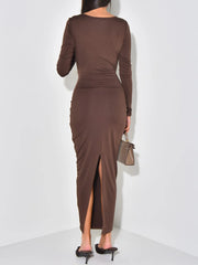 Long Sleeve Tie-Front Bodycon Maxi Dress