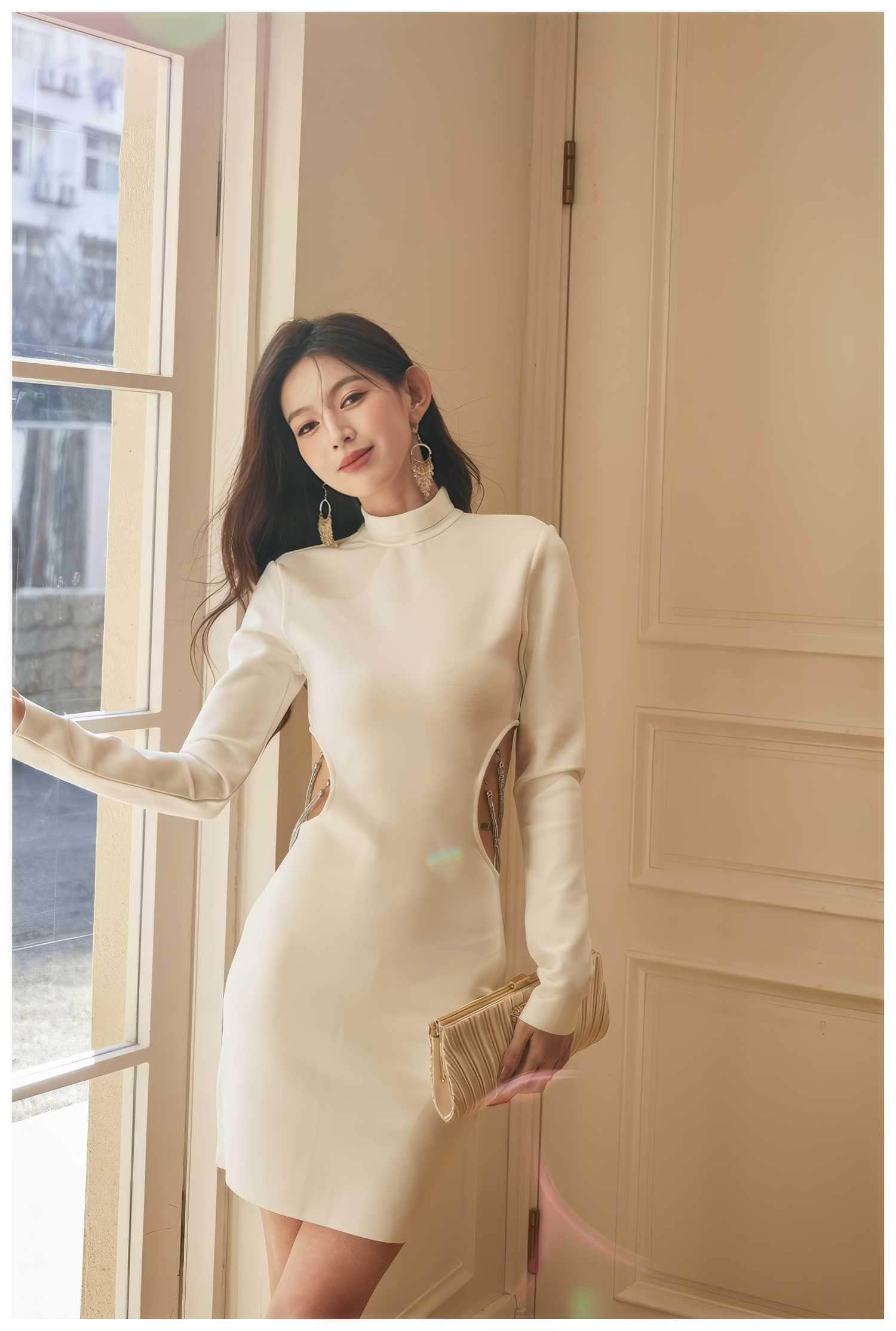 Long Sleeve Turtleneck cut Out Mini Dress