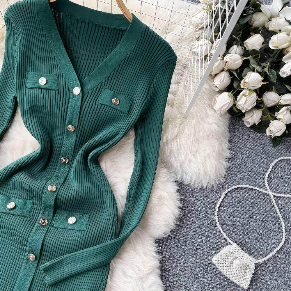 Long Sleeves Buttoned Down Knitted Sweater Dress