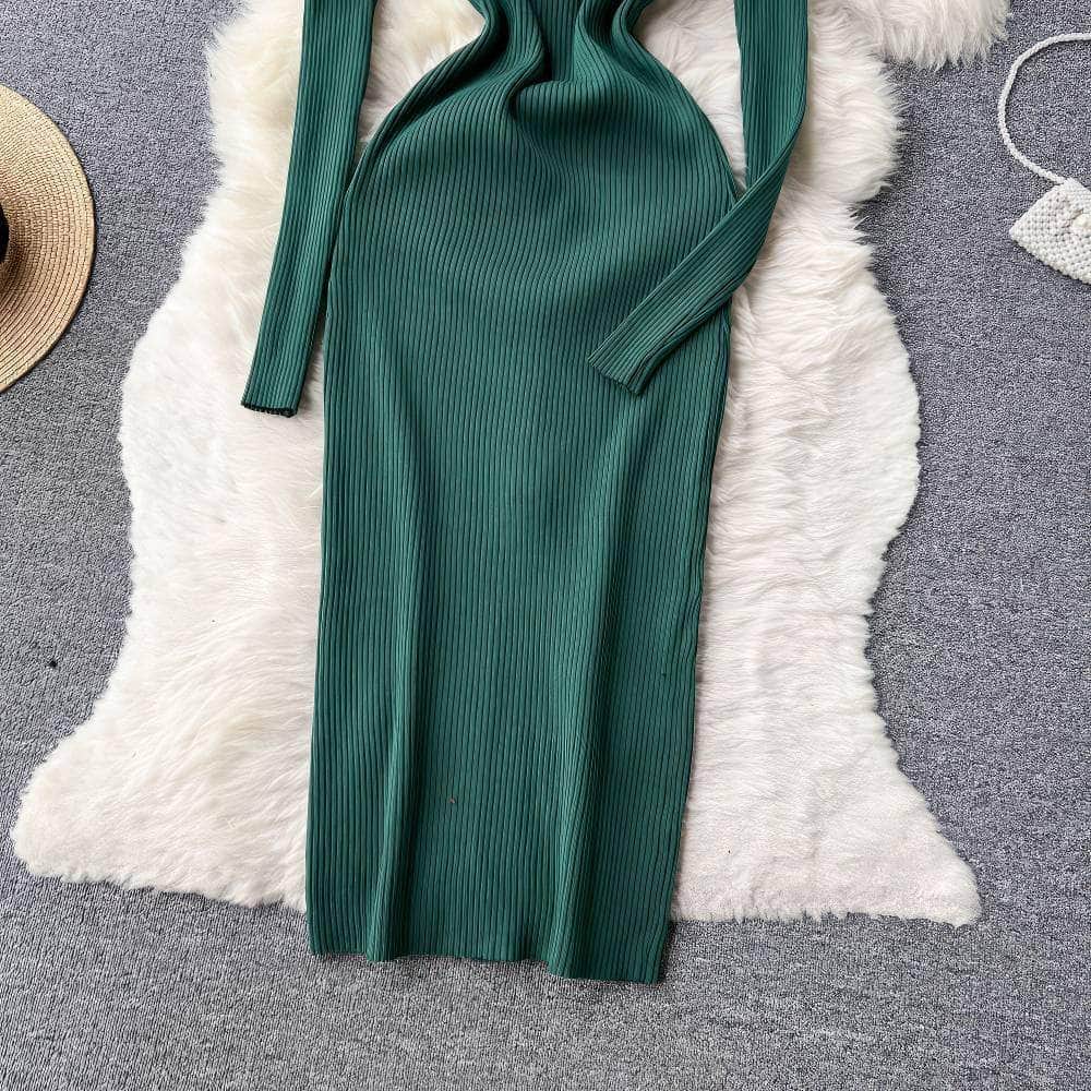 Long Sleeves Buttoned Down Knitted Sweater Dress