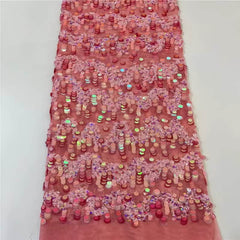 Luxurious African French Lace Sequin Detail Fabric B4R6H Pink / 5 yards