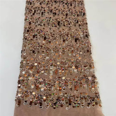 Luxurious African French Lace Sequin Detail Fabric B4R6H Tan / 5 yards