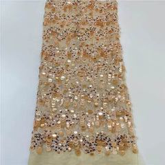 Luxurious African French Lace Sequin Detail Fabric B4R6H Wheat / 5 yards