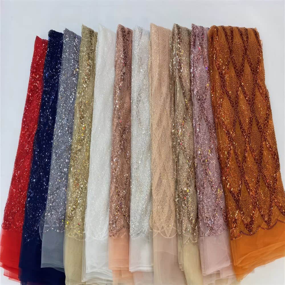 Luxurious African French Lace Sequin Detail Fabric Q9L5M