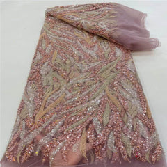 Luxurious African French Lace Sequin Detail Fabric X8VIT Pink / 5 Yards