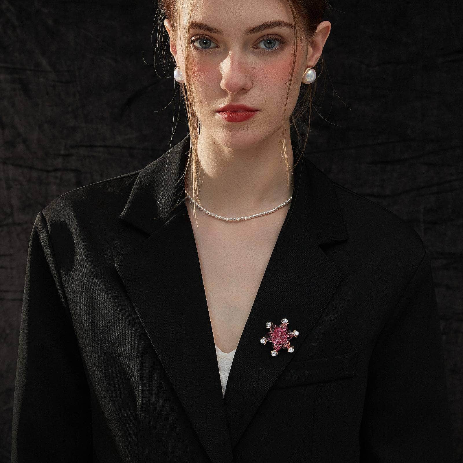 Luxurious Floral Starburst Crystal Inlaid Diamante Brooch Coral