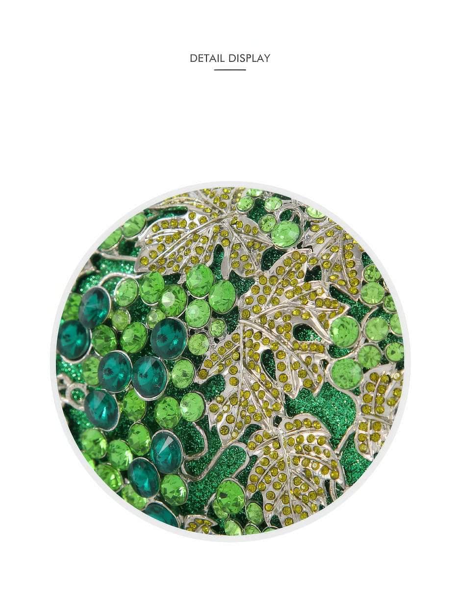 Luxurious Grape Vine Crystal Rhinestone Diamante Clutch Purse Green