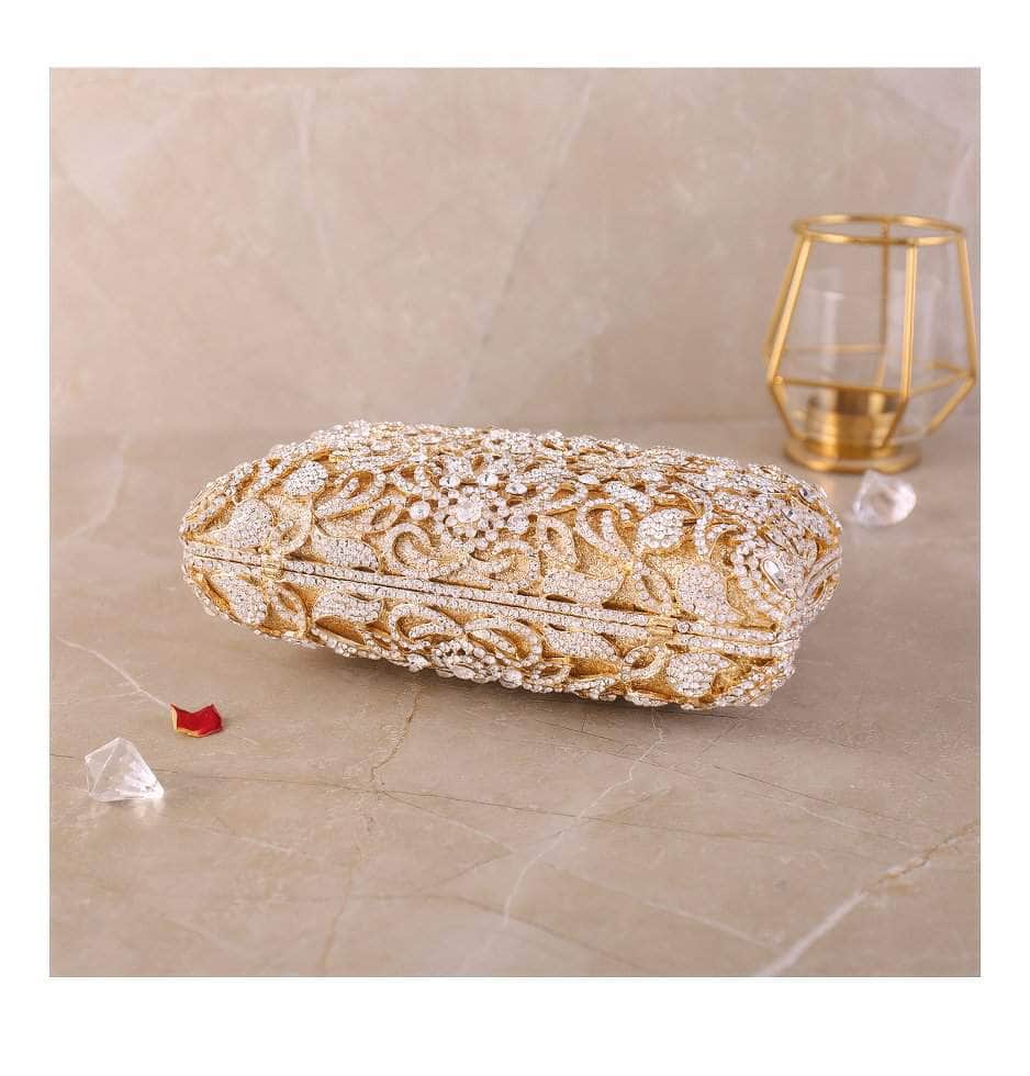 Luxurious Sparkling Floral Rhinestone Decor Purse