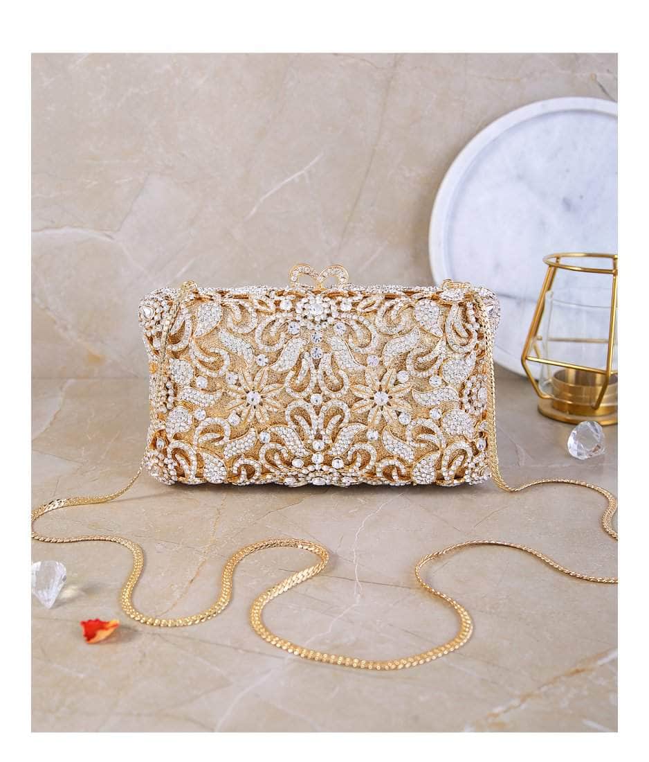 Luxurious Sparkling Floral Rhinestone Decor Purse