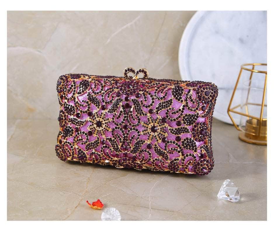 Luxurious Sparkling Floral Rhinestone Decor Purse