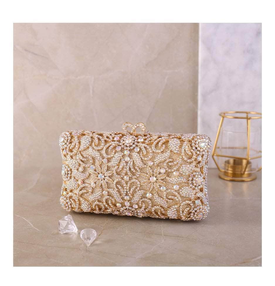 Luxurious Sparkling Floral Rhinestone Decor Purse