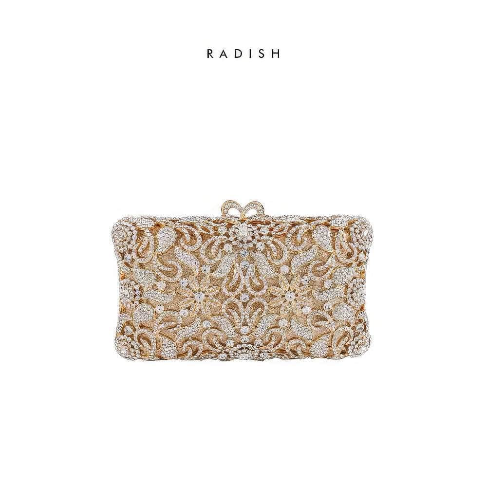 Luxurious Sparkling Floral Rhinestone Decor Purse Silver