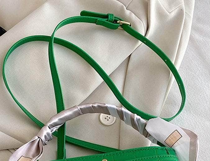 Luxurious Square Bag with Mini Crocodile Embossed Silk Scarf