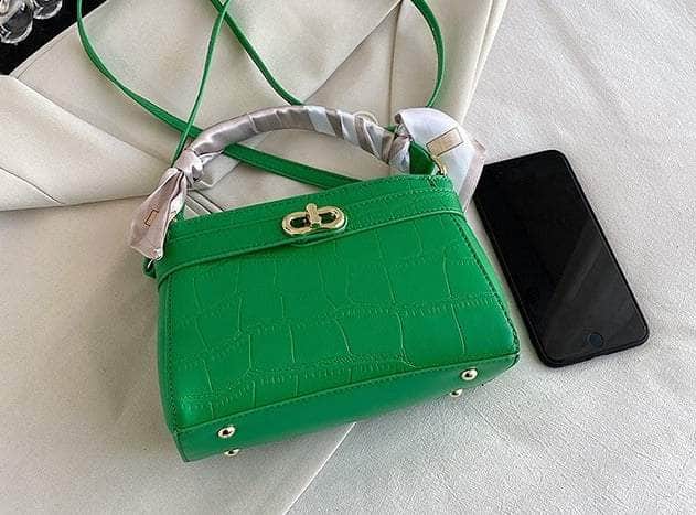 Luxurious Square Bag with Mini Crocodile Embossed Silk Scarf