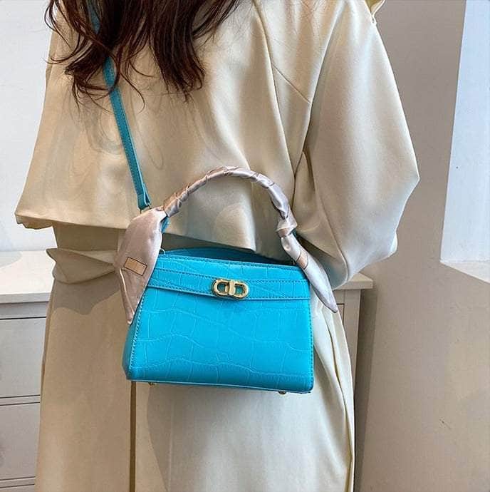 Luxurious Square Bag with Mini Crocodile Embossed Silk Scarf