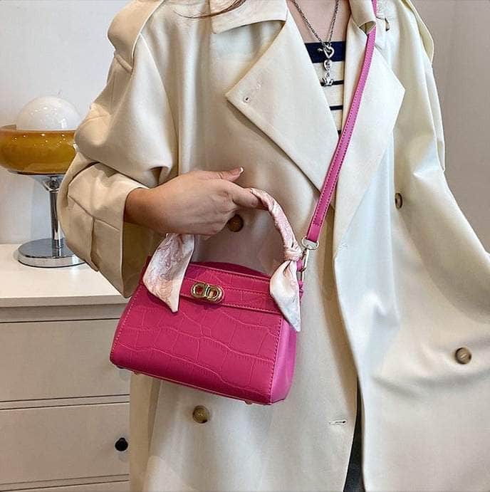 Luxurious Square Bag with Mini Crocodile Embossed Silk Scarf