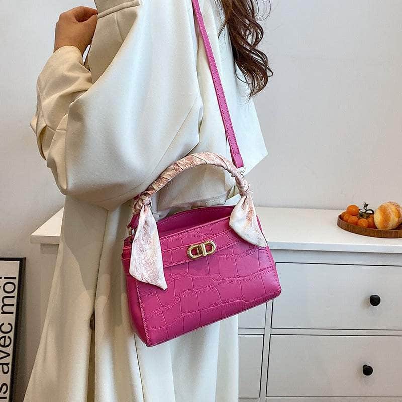 Luxurious Square Bag with Mini Crocodile Embossed Silk Scarf