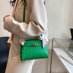 Luxurious Square Bag with Mini Crocodile Embossed Silk Scarf