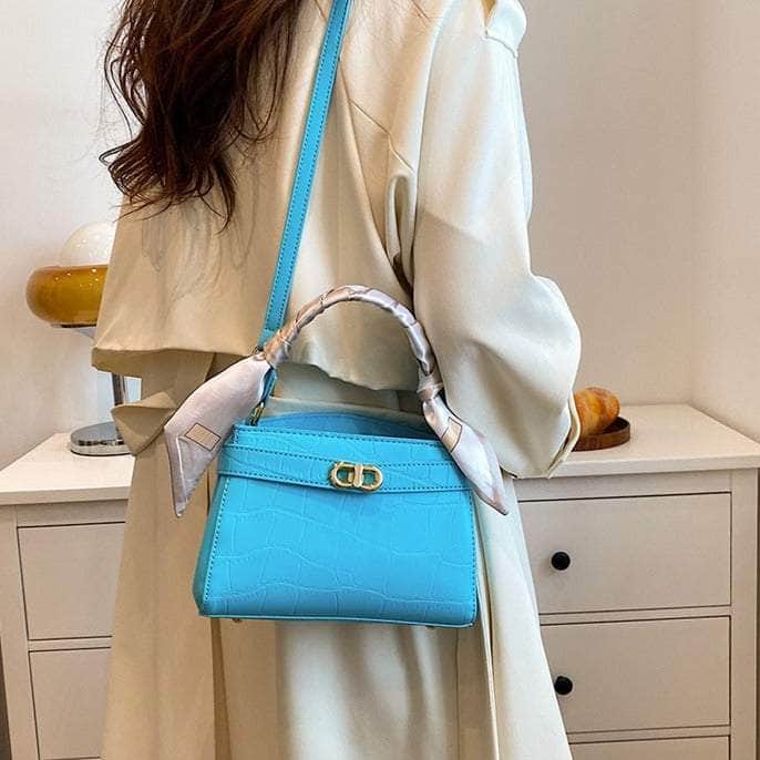 Luxurious Square Bag with Mini Crocodile Embossed Silk Scarf