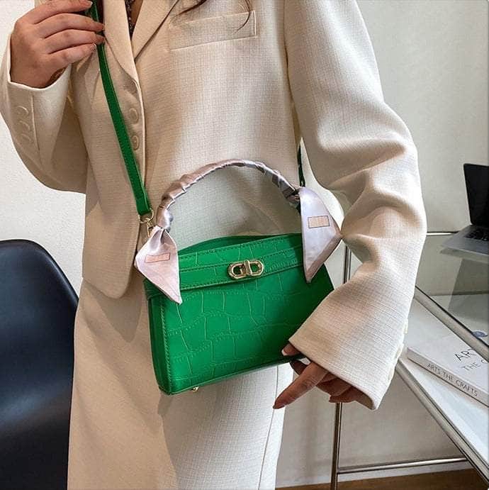 Luxurious Square Bag with Mini Crocodile Embossed Silk Scarf