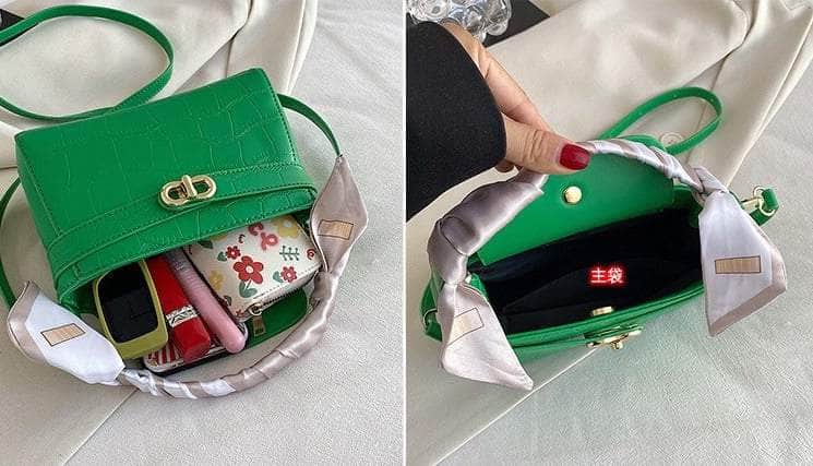 Luxurious Square Bag with Mini Crocodile Embossed Silk Scarf