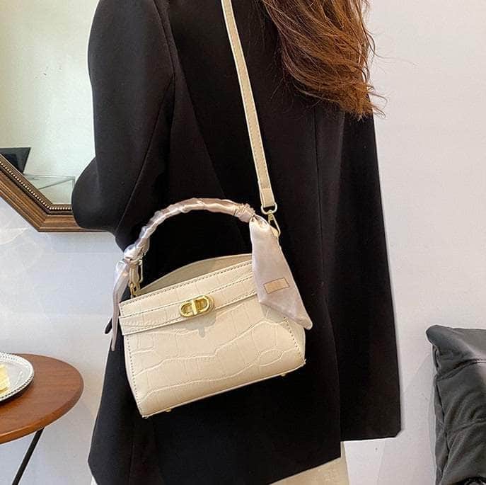 Luxurious Square Bag with Mini Crocodile Embossed Silk Scarf
