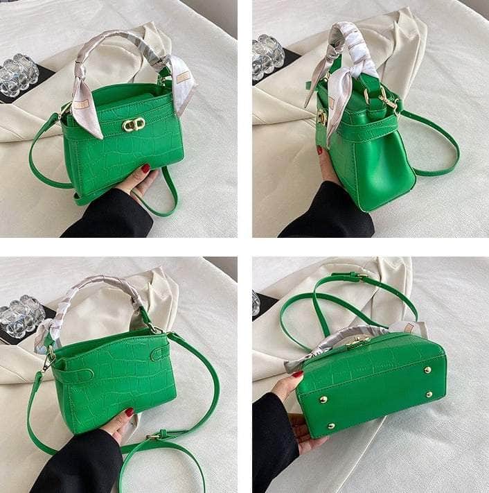 Luxurious Square Bag with Mini Crocodile Embossed Silk Scarf