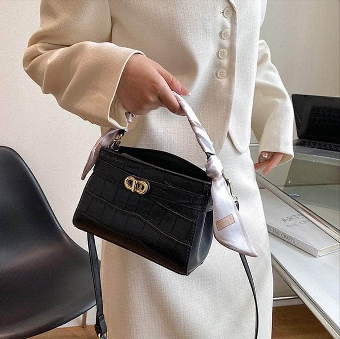 Luxurious Square Bag with Mini Crocodile Embossed Silk Scarf