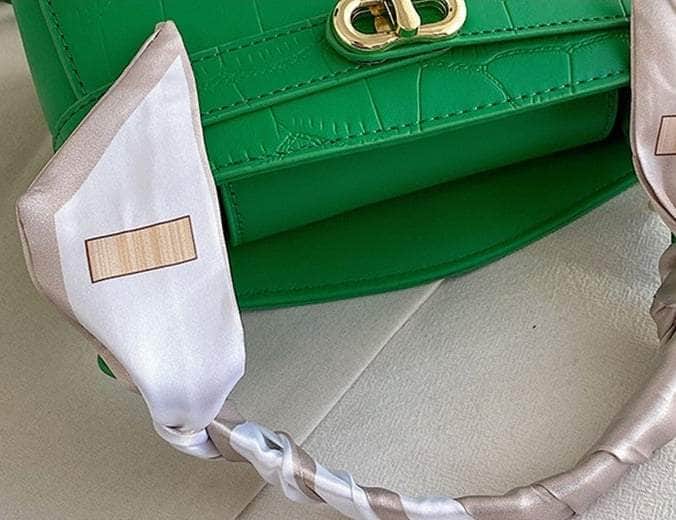 Luxurious Square Bag with Mini Crocodile Embossed Silk Scarf