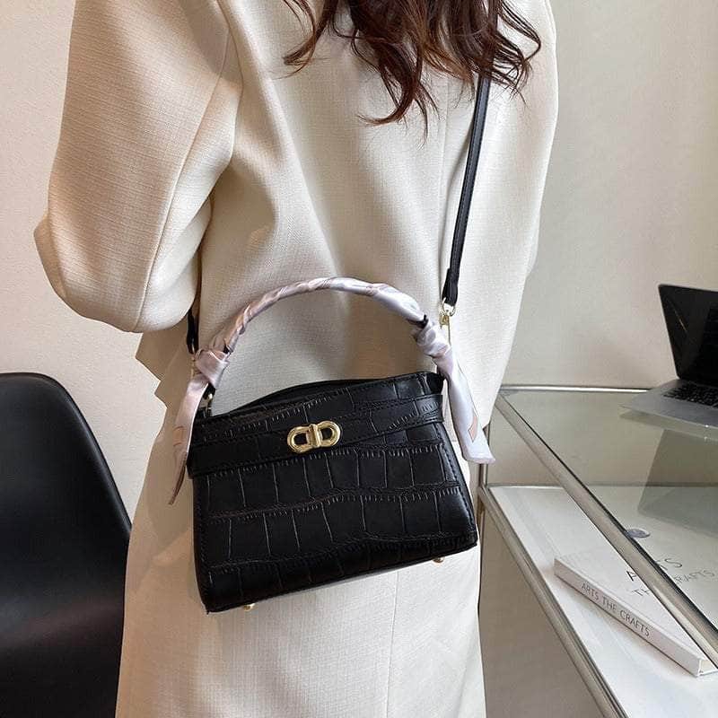 Luxurious Square Bag with Mini Crocodile Embossed Silk Scarf