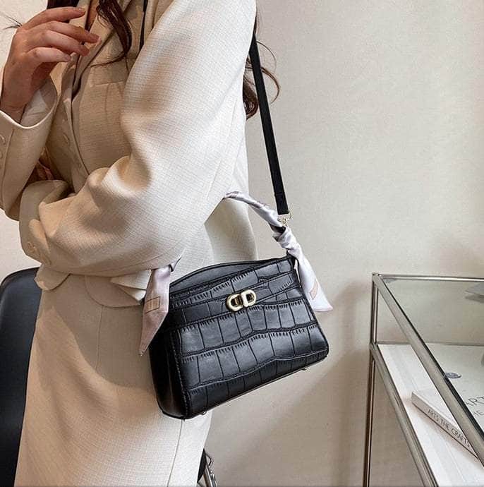 Luxurious Square Bag with Mini Crocodile Embossed Silk Scarf