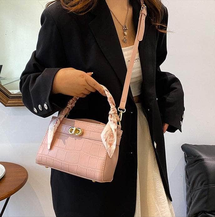 Luxurious Square Bag with Mini Crocodile Embossed Silk Scarf