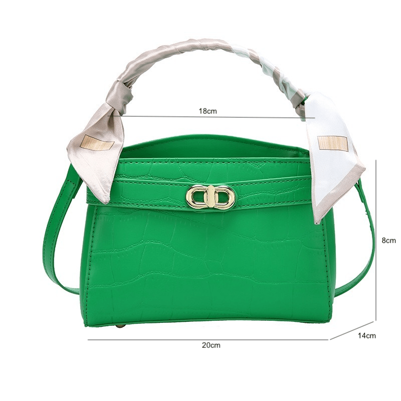 Luxurious Square Bag with Mini Crocodile Embossed Silk Scarf
