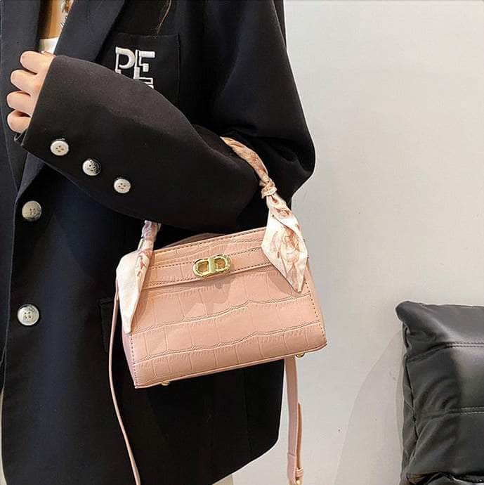 Luxurious Square Bag with Mini Crocodile Embossed Silk Scarf