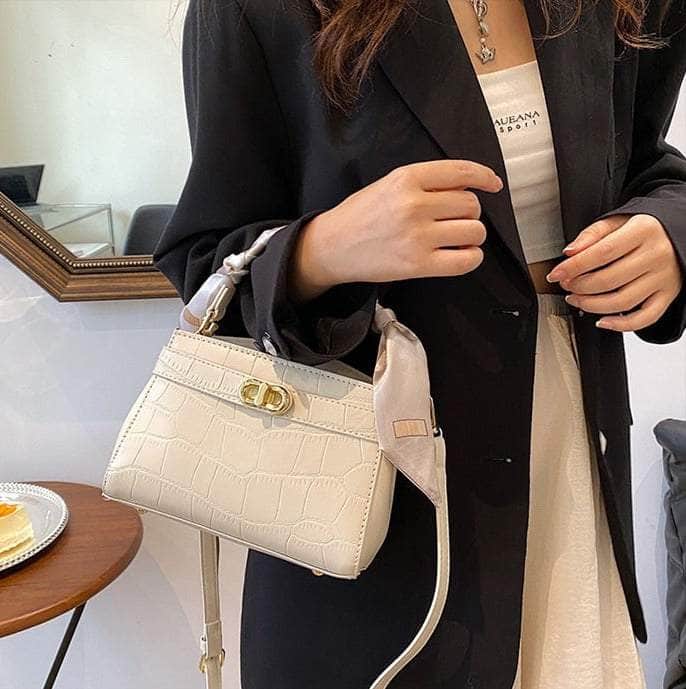 Luxurious Square Bag with Mini Crocodile Embossed Silk Scarf