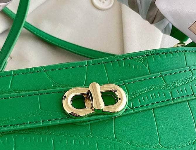 Luxurious Square Bag with Mini Crocodile Embossed Silk Scarf