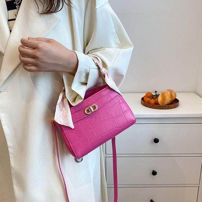 Luxurious Square Bag with Mini Crocodile Embossed Silk Scarf